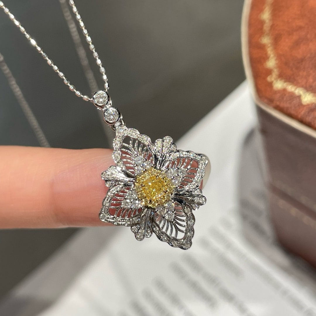 14k Gold 0.45 Ctw Natural Yellow Diamond & Diamond Pendant( Without Chain ) - 6