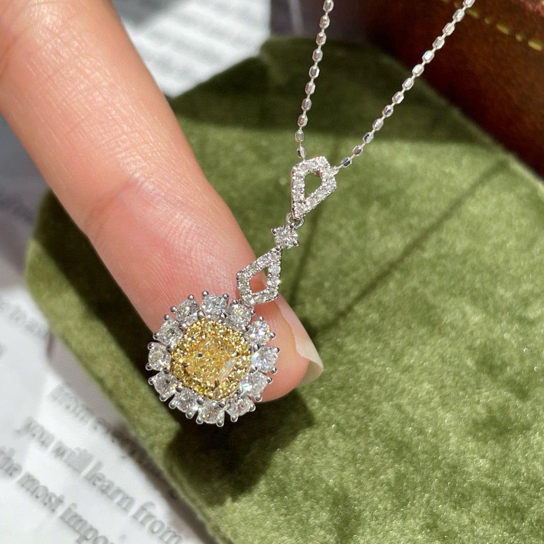 14k Gold 0.83 Ctw Natural Yellow Diamond & Diamond Pendant( Without Chain ) - 4