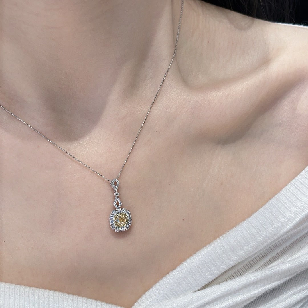 14k Gold 0.83 Ctw Natural Yellow Diamond & Diamond Pendant( Without Chain ) - 6
