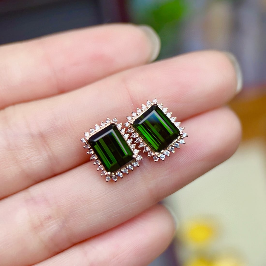 14k Gold 3.7 Ct Natural Tourmaline & Diamond Earrings - 6