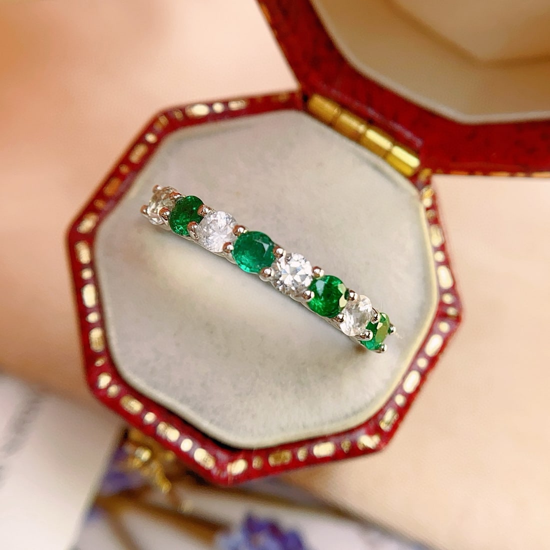 14k Gold 0.45 Ct Natural Emerald & Sapphire Ring - 2
