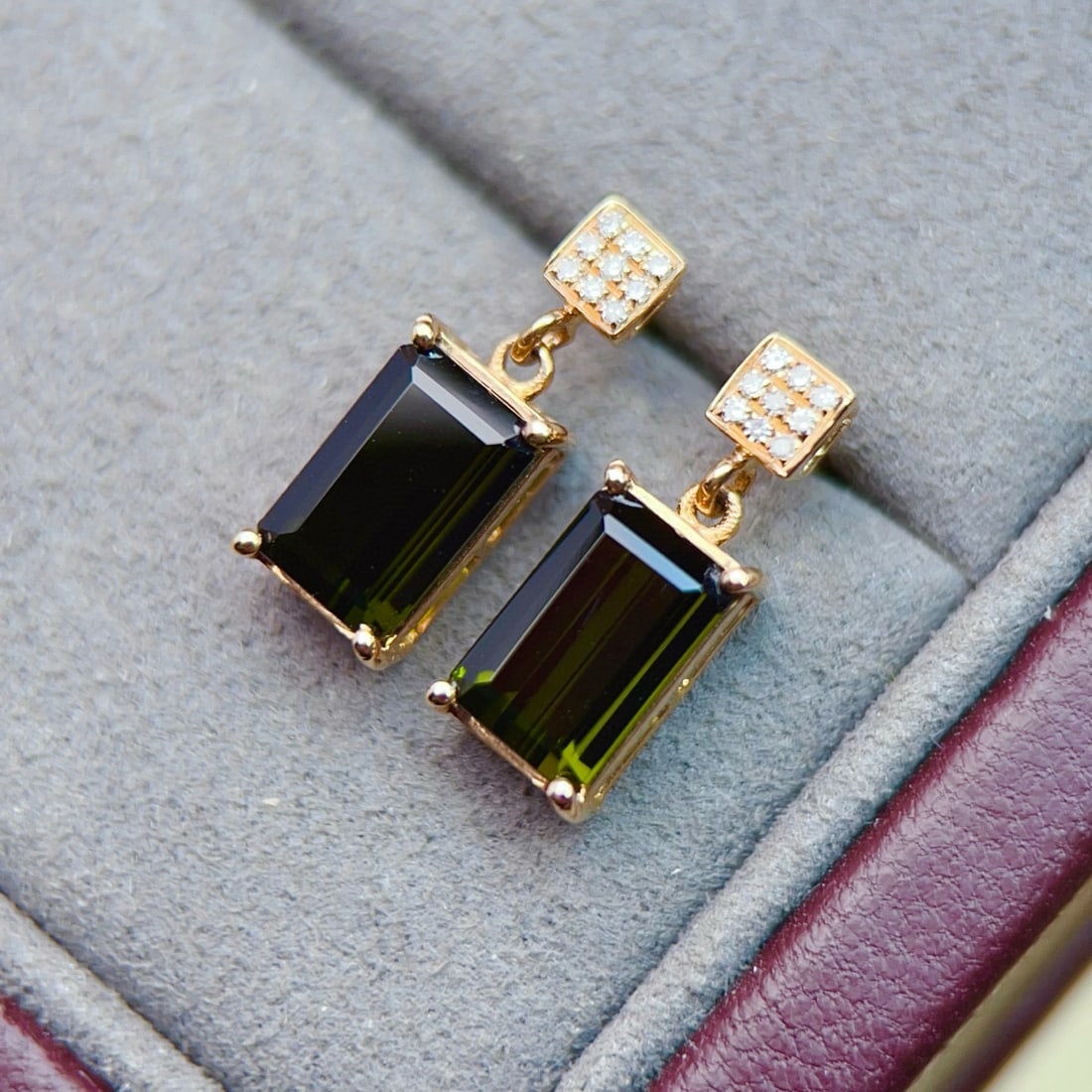 14k Gold 3.10 Ctw Natural Tourmaline & Diamond Earrings - 6