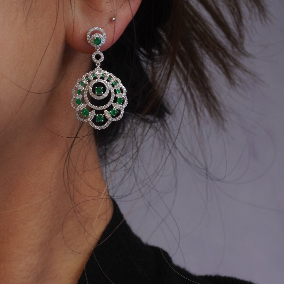14k Gold 2.61 Ctw Vivid Green Natural Emerald & Diamond Earrings - 3