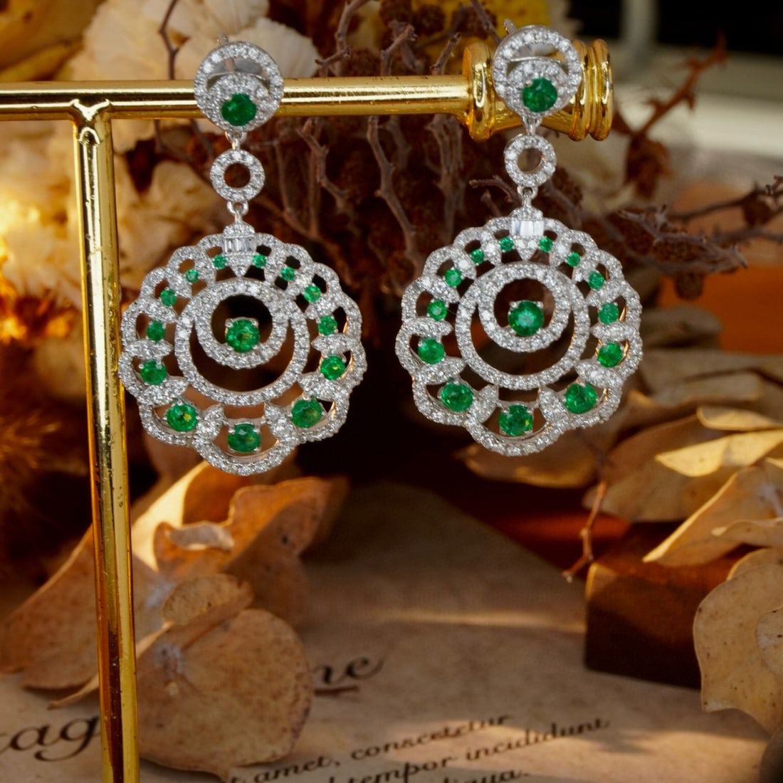 14k Gold 2.61 Ctw Vivid Green Natural Emerald & Diamond Earrings - 7