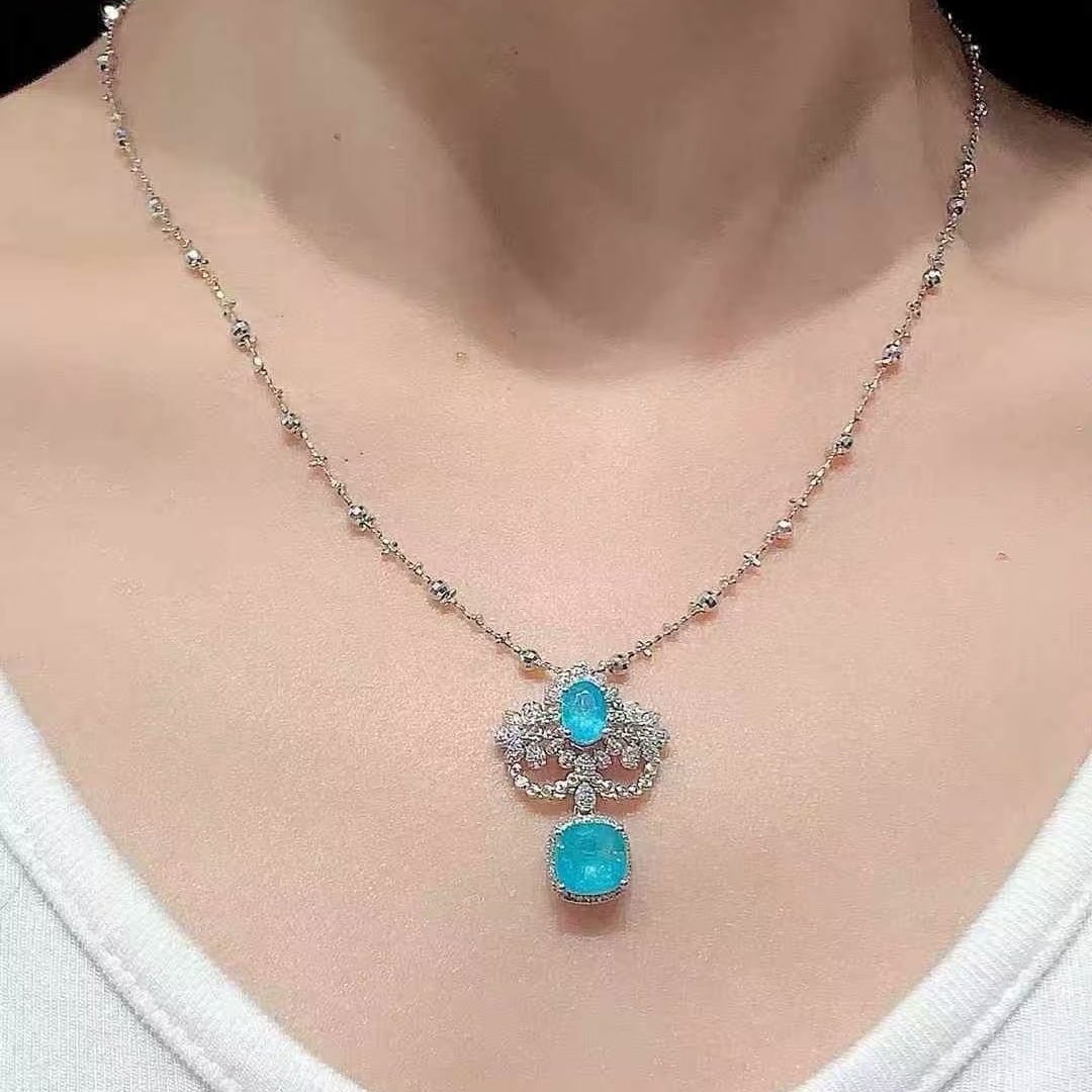 14k Gold 2.6 Ct Natural Paraiba Tourmaline & Diamond Pendant( Without Chain ) - 2