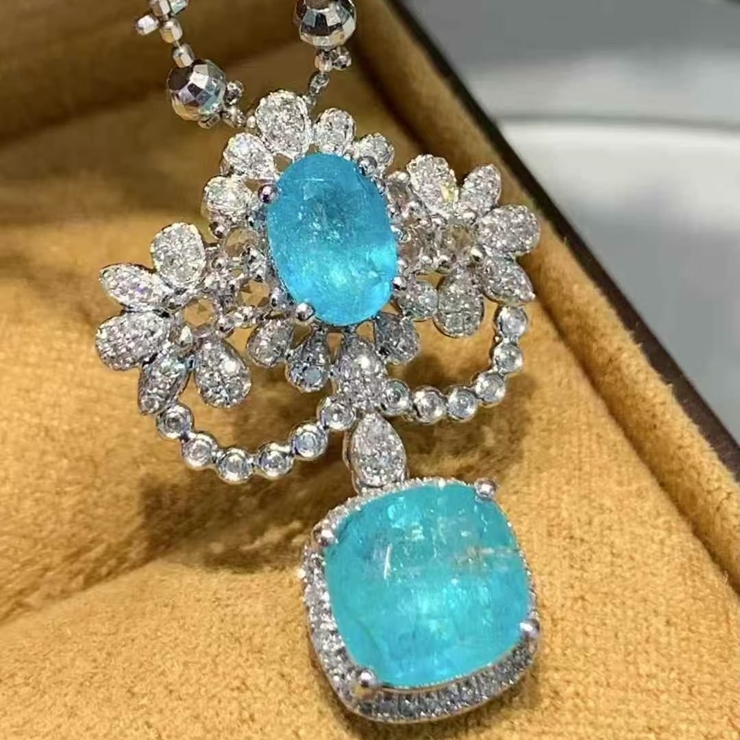 14k Gold 2.6 Ct Natural Paraiba Tourmaline & Diamond Pendant( Without Chain ) - 3