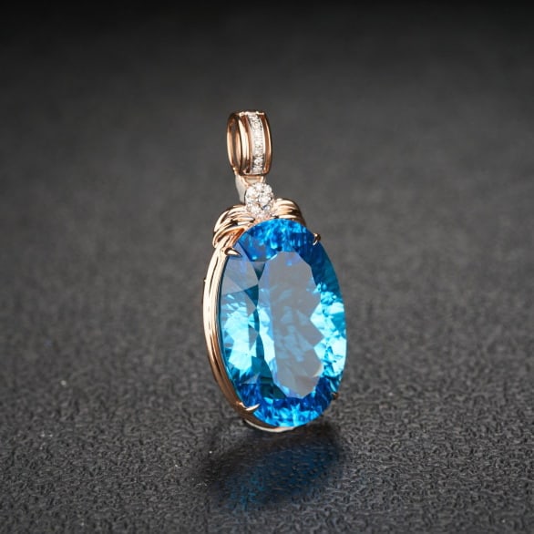 14k Gold 23.35 Ct Natural Topaz & Diamond Pendant( Without Chain ) - 2