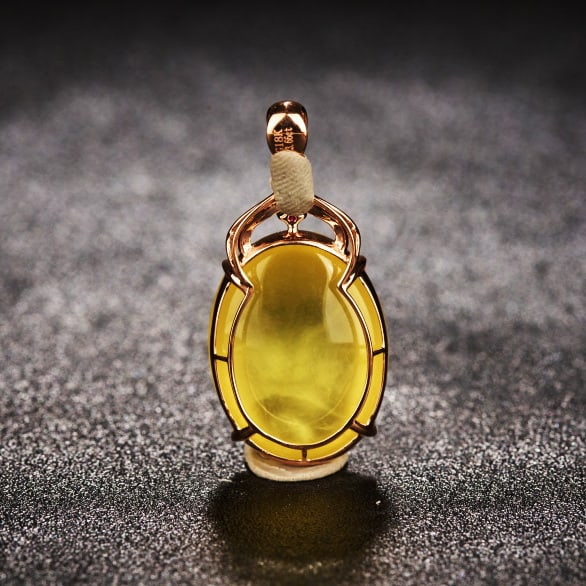 14k Gold 23.66 Ct Natural Prehnite & Diamond & Ruby Pendant( Without Chain ) - 4