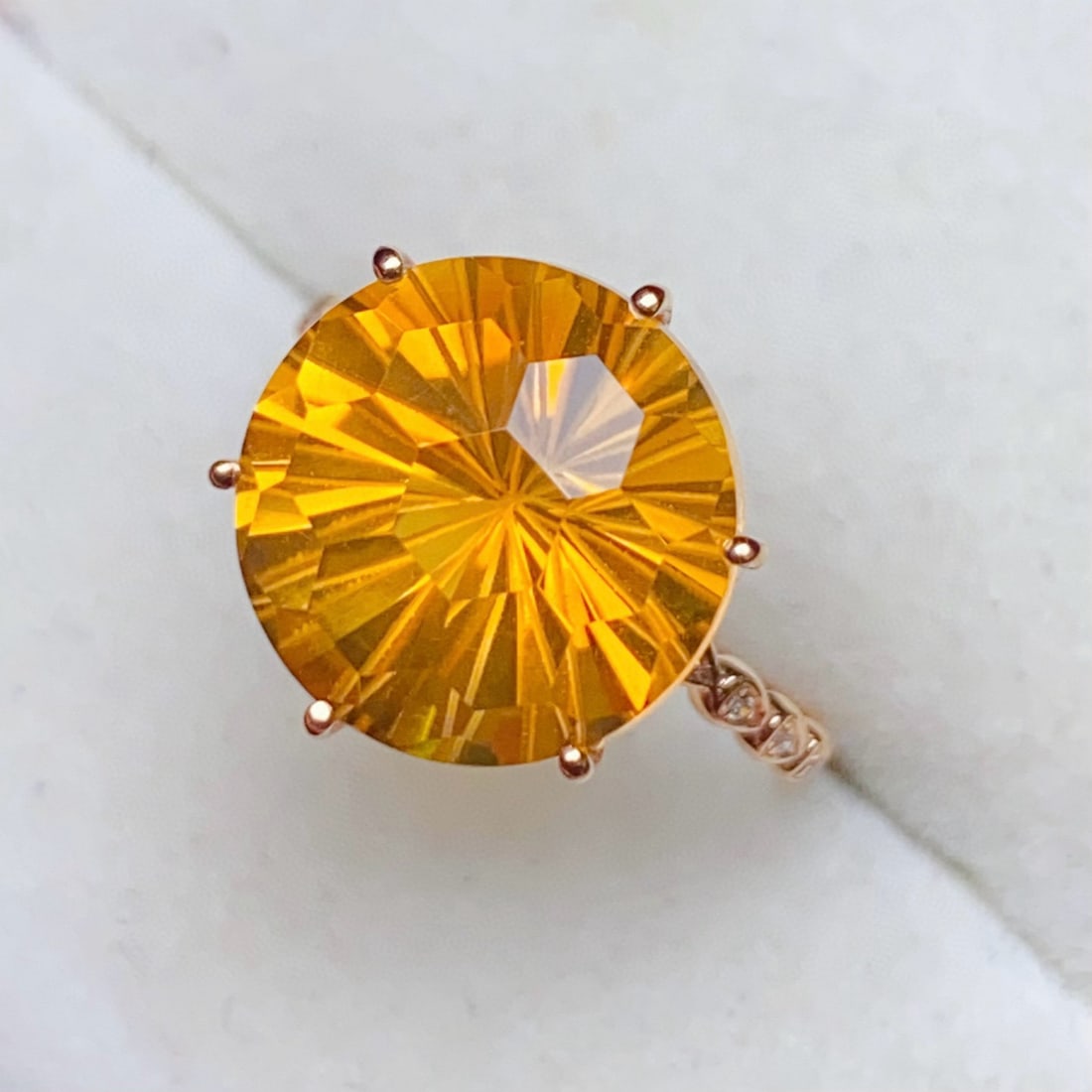 14k Gold 7.12 Ctw Natural Citrine & Diamond Ring - 4