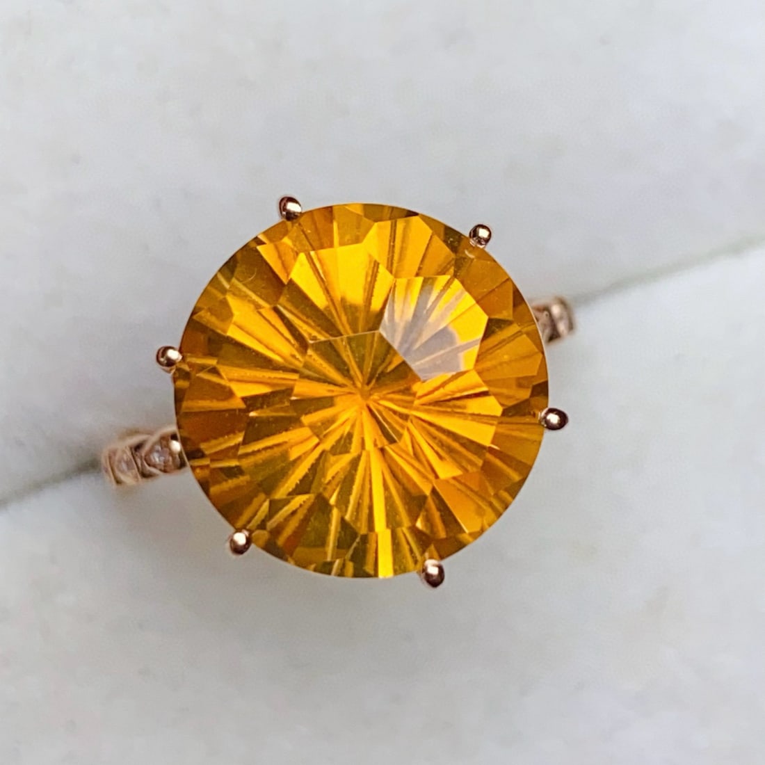 14k Gold 7.12 Ctw Natural Citrine & Diamond Ring - 5