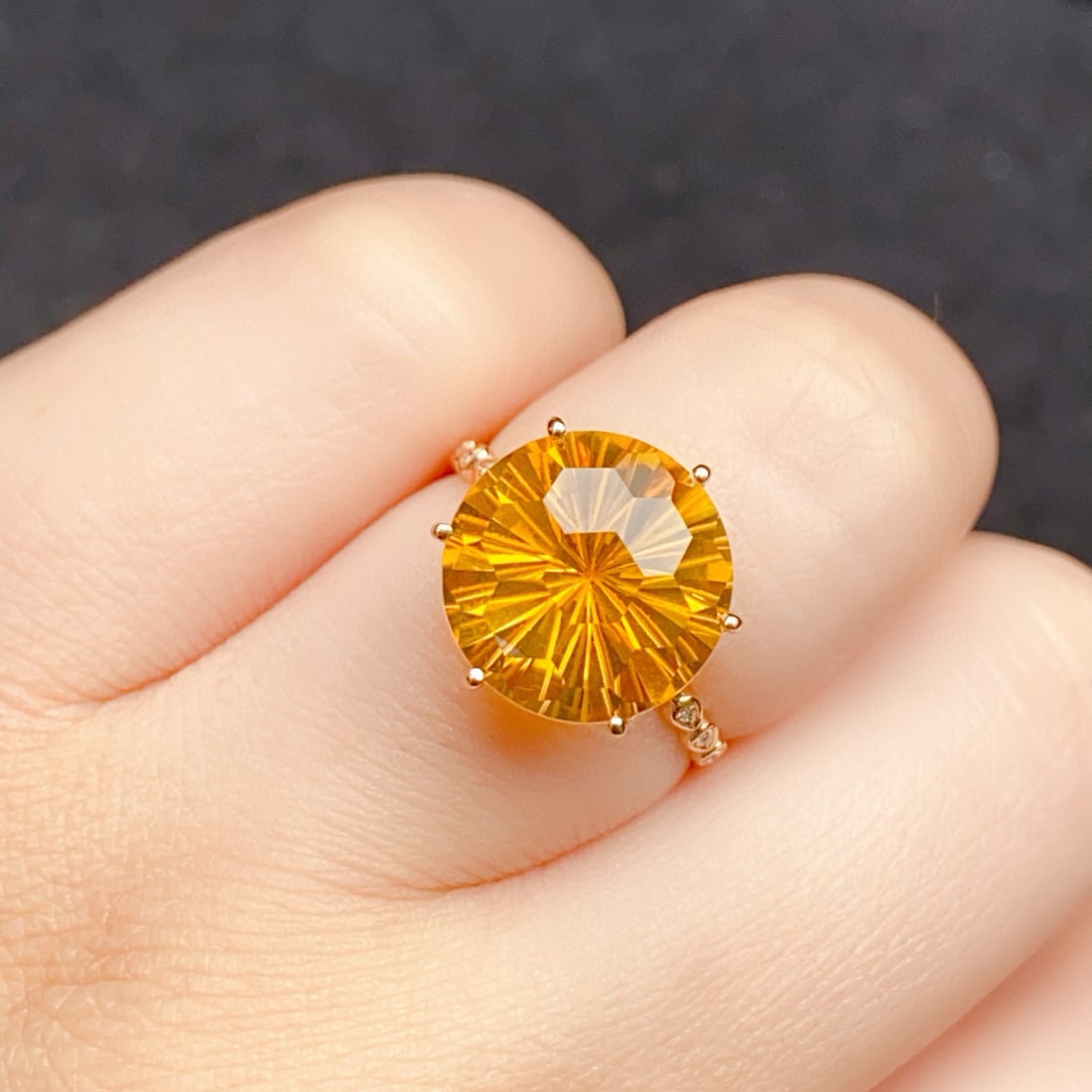 14k Gold 7.12 Ctw Natural Citrine & Diamond Ring - 7