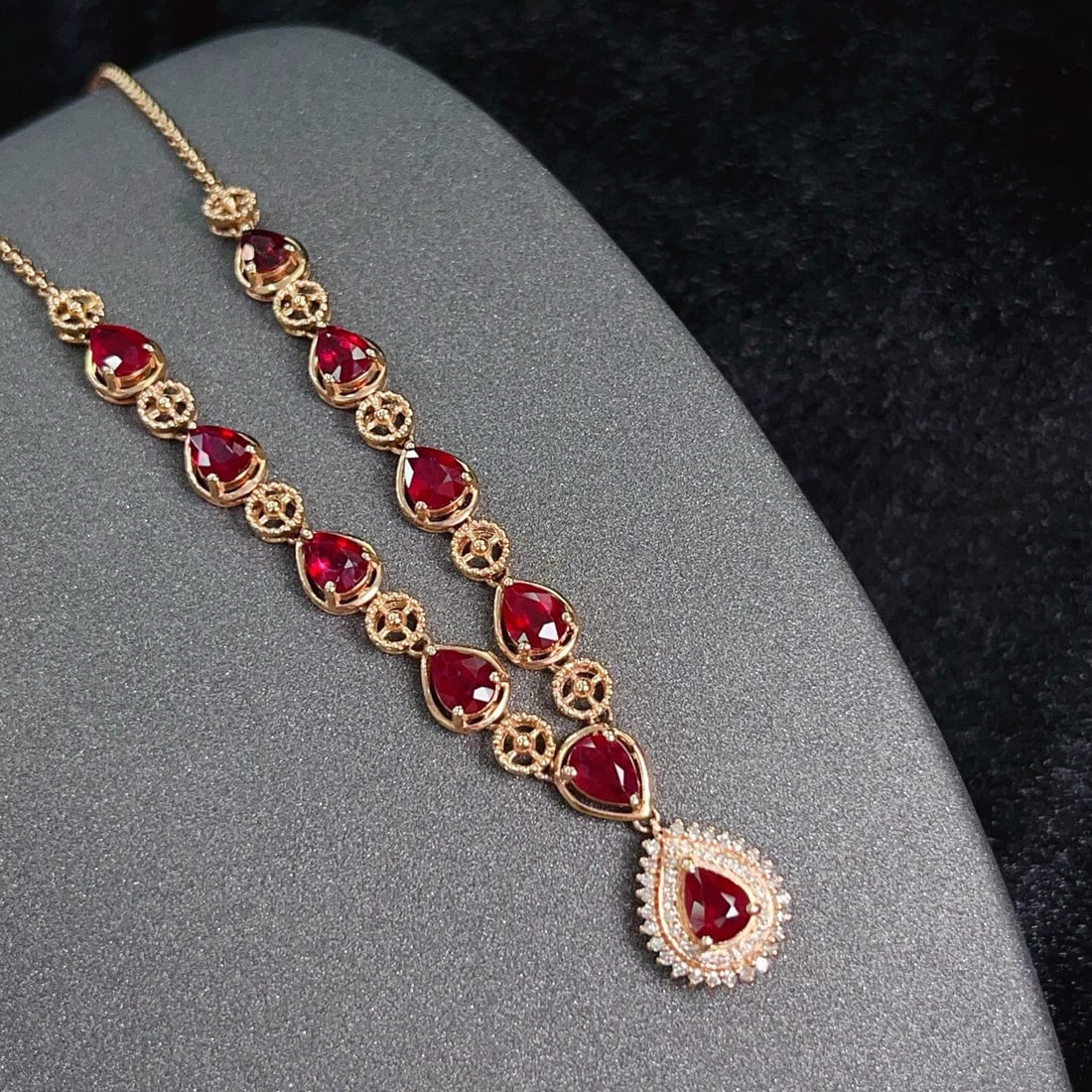 14k Gold 5.75 Ct Natural Ruby & Diamond Necklace - 5
