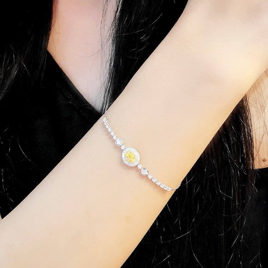 14k Gold 0.78 Ctw Natural Yellow Diamond & Diamond Bracelet - 5