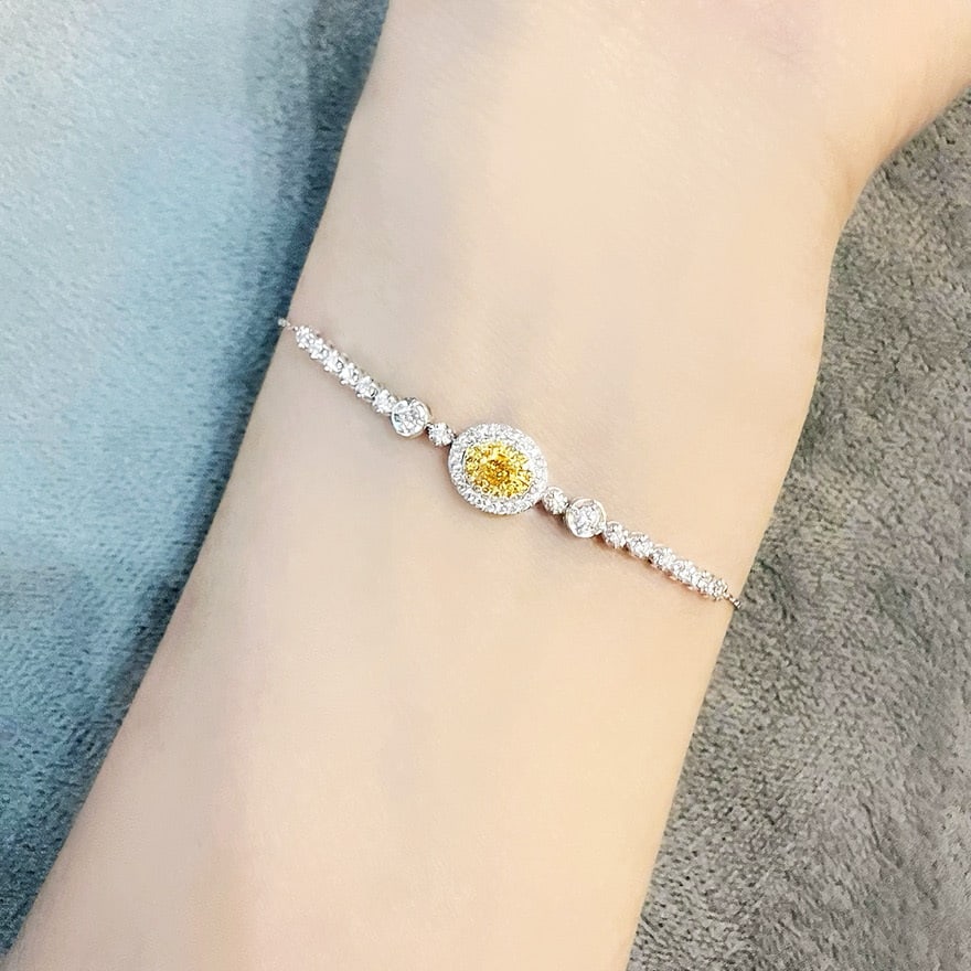 14k Gold 0.78 Ctw Natural Yellow Diamond & Diamond Bracelet - 6