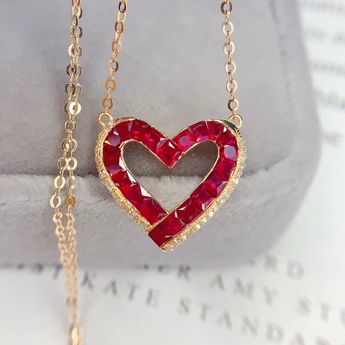 14k Gold 1.5 Ct Vivid Red Natural Ruby & Diamond Necklace - 6