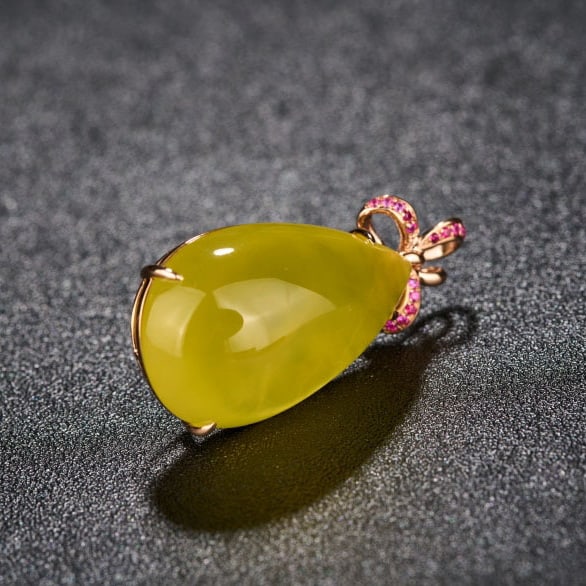 14k Gold 25.08 Ct Natural Prehnite & Ruby Pendant( Without Chain ) - 6