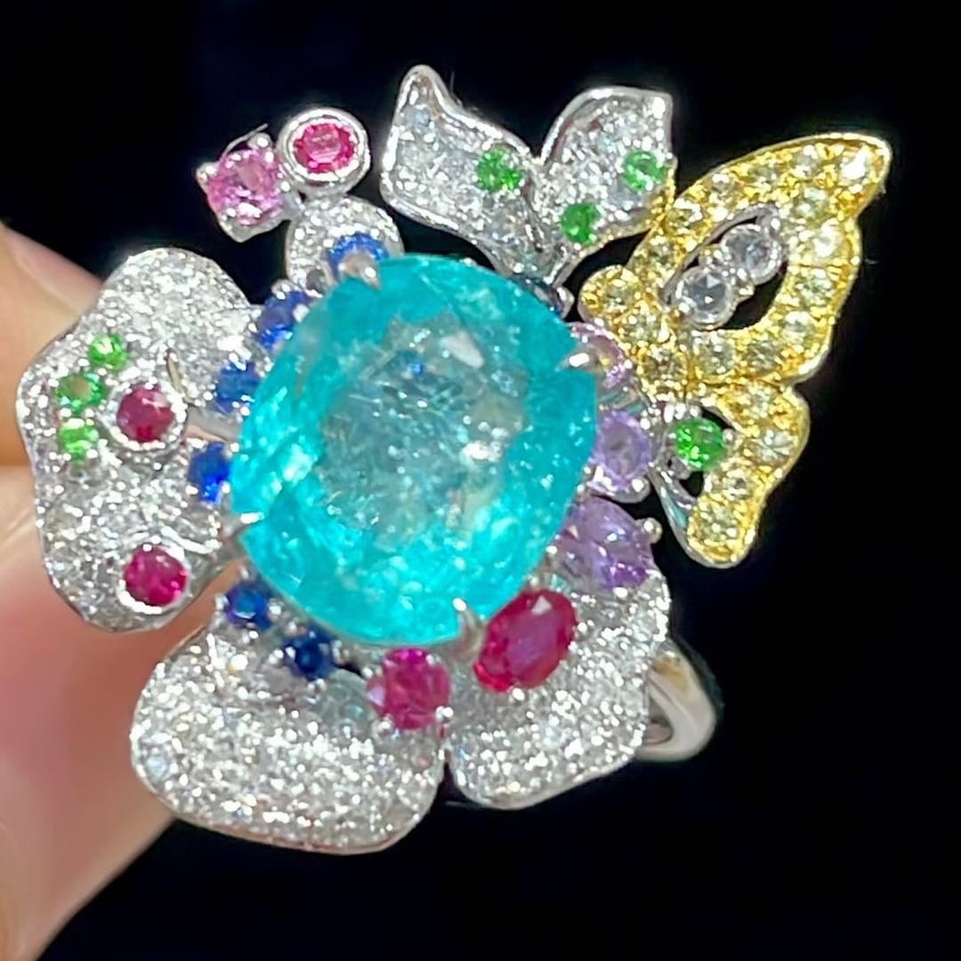 14k Gold 2.33 Ct Natural Paraiba Tourmaline & Diamond Ring - 3