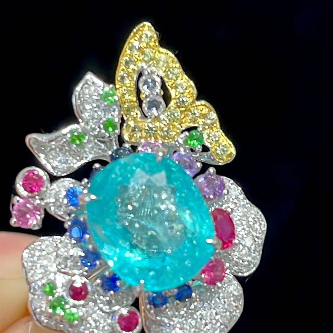 14k Gold 2.33 Ct Natural Paraiba Tourmaline & Diamond Ring - 4
