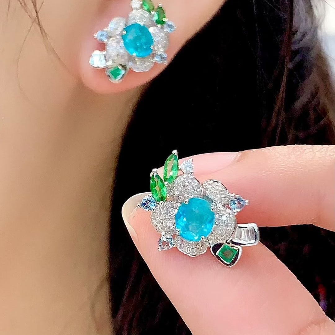 14k Gold 1.3 Ct Natural Paraiba Tourmaline & Diamond Earrings - 3