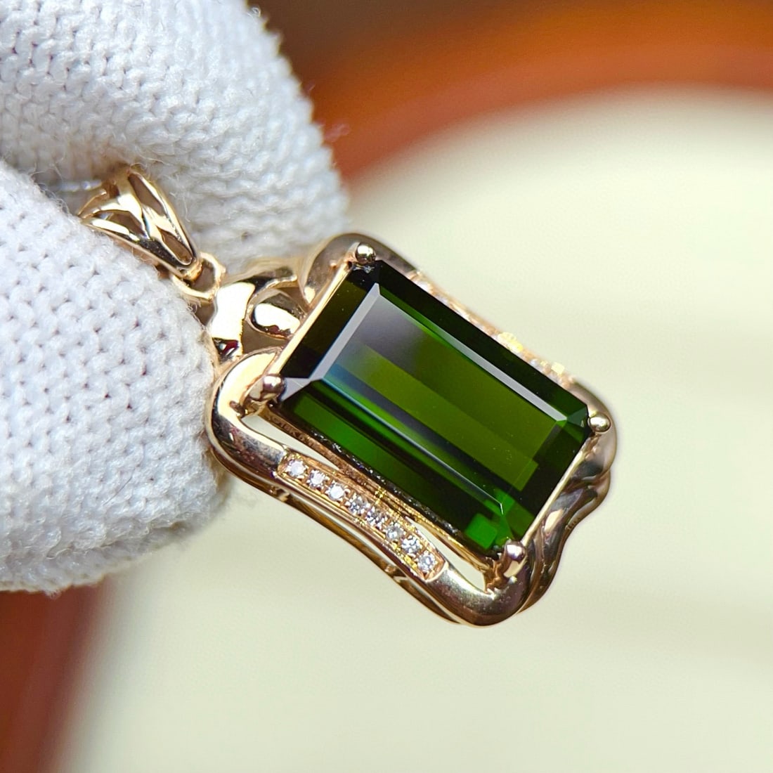 14k Gold 5.20 Ctw Natural Tourmaline & Diamond Pendant( Without Chain ) - 2