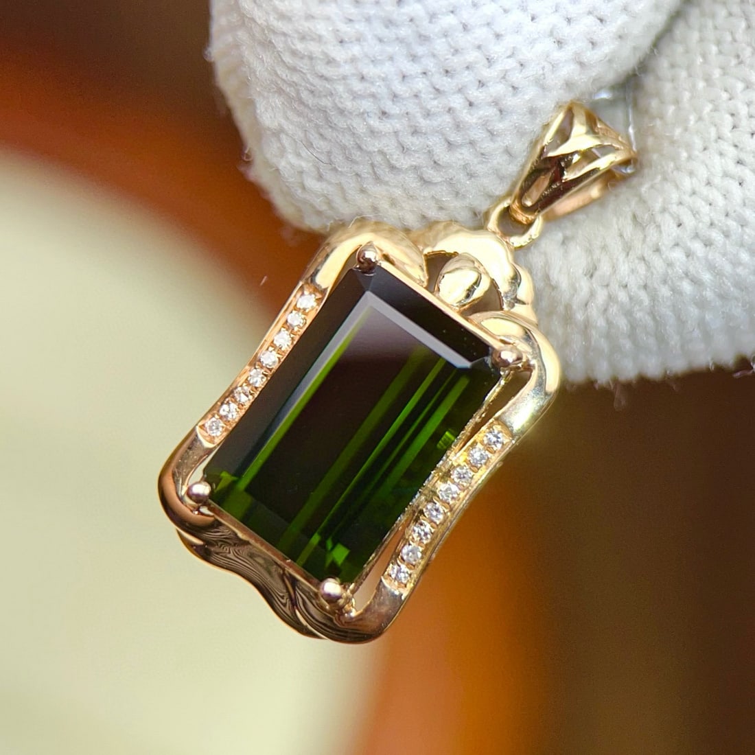 14k Gold 5.20 Ctw Natural Tourmaline & Diamond Pendant( Without Chain ) - 4