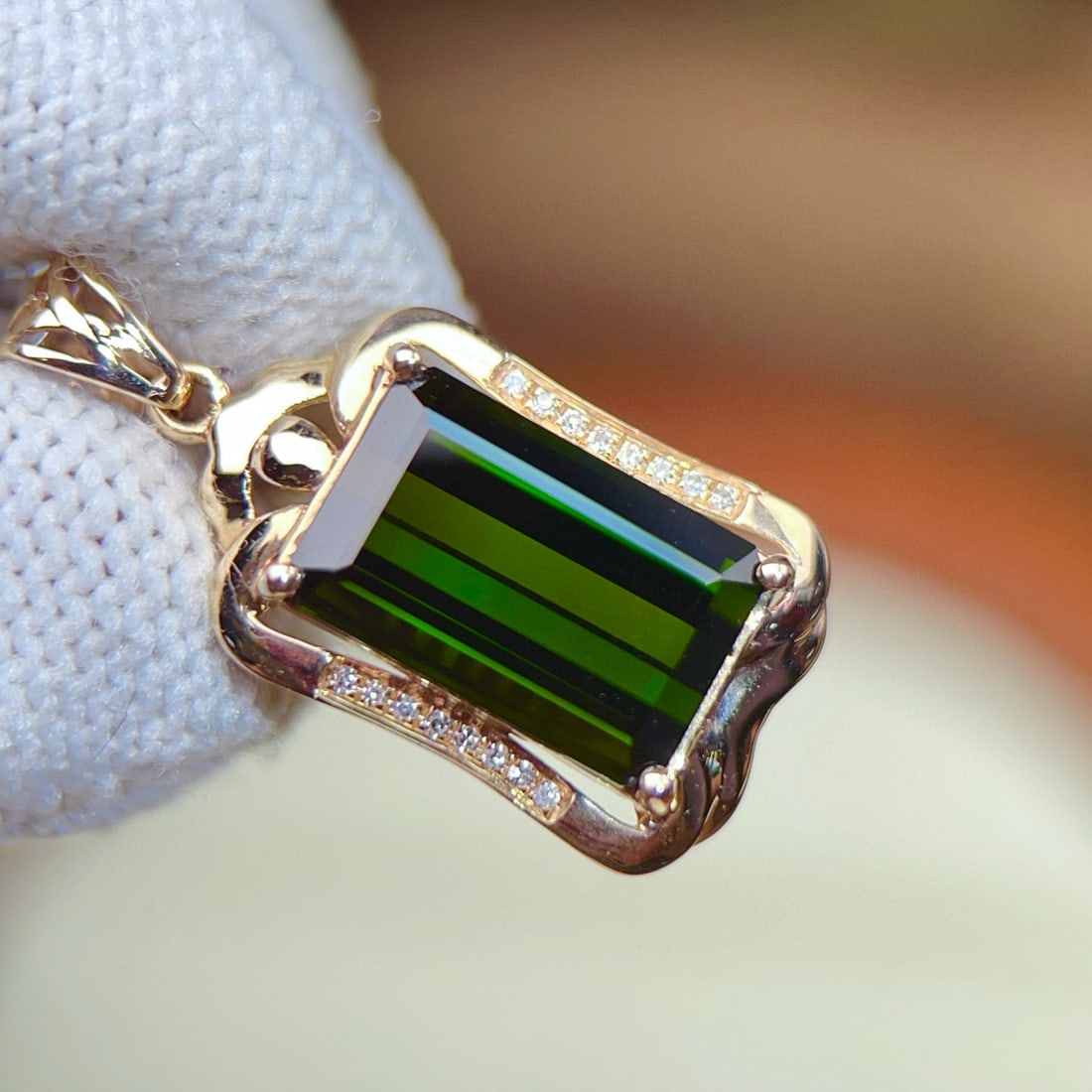 14k Gold 5.20 Ctw Natural Tourmaline & Diamond Pendant( Without Chain ) - 5