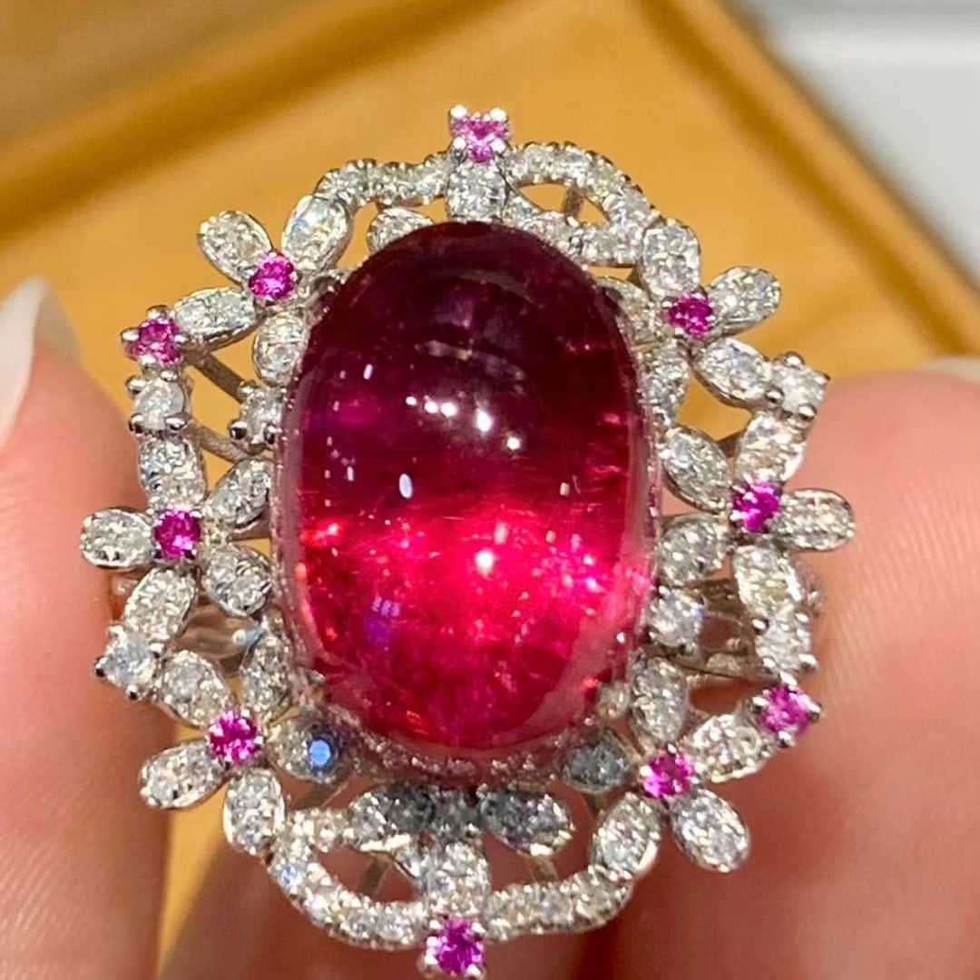 14k Gold 7.3 Ct Natural Tourmaline & Diamond Ring - 2