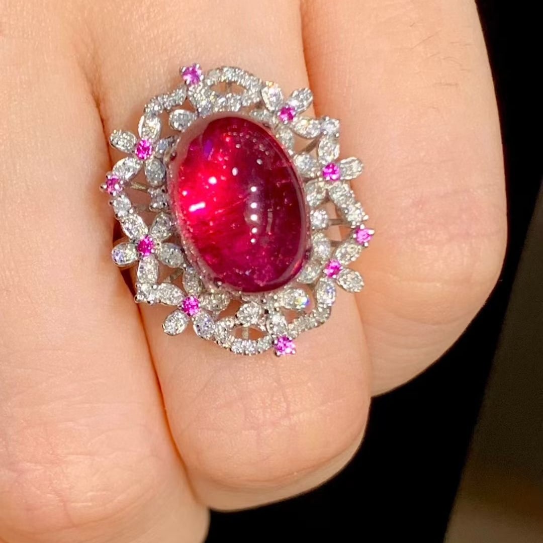 14k Gold 7.3 Ct Natural Tourmaline & Diamond Ring - 3