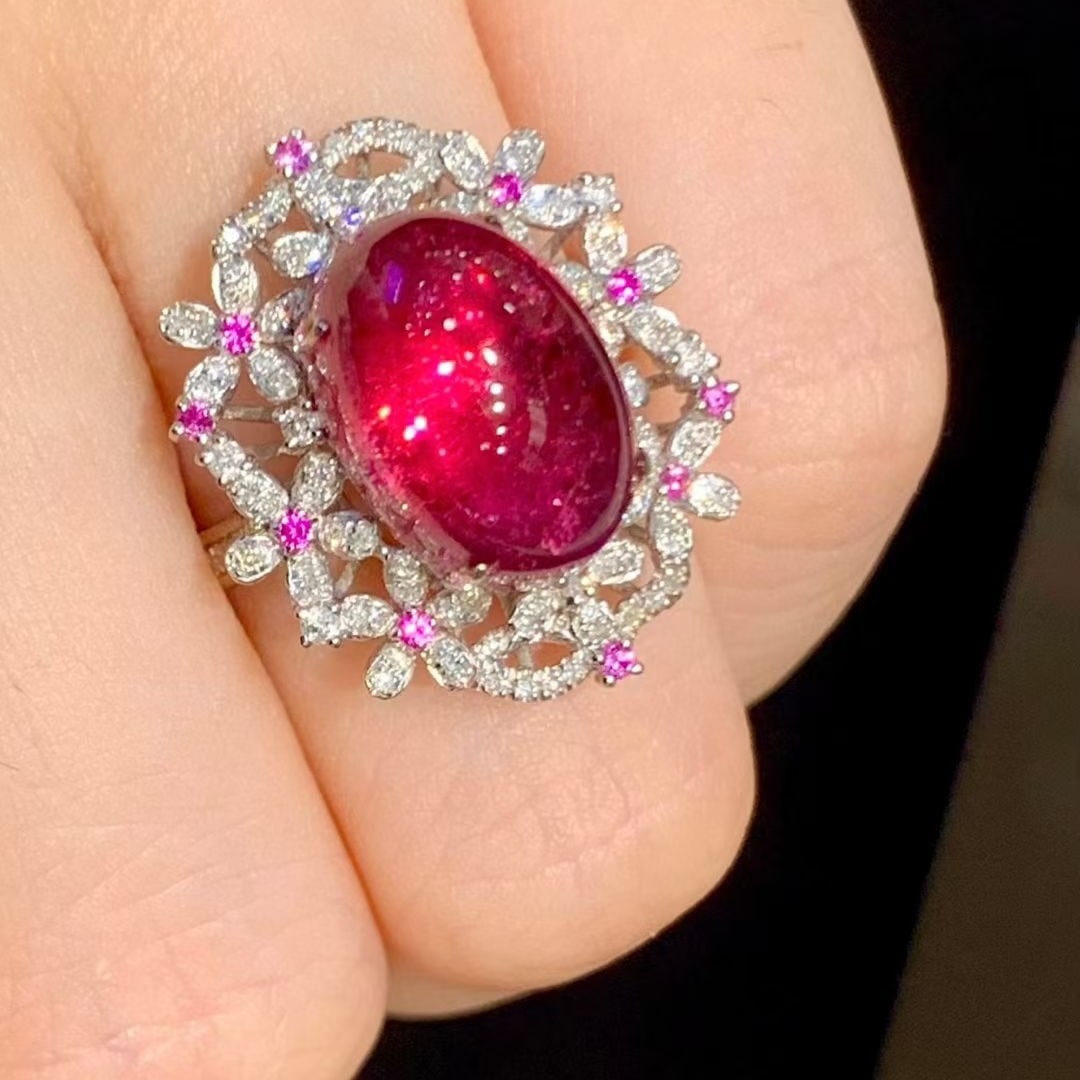 14k Gold 7.3 Ct Natural Tourmaline & Diamond Ring - 4