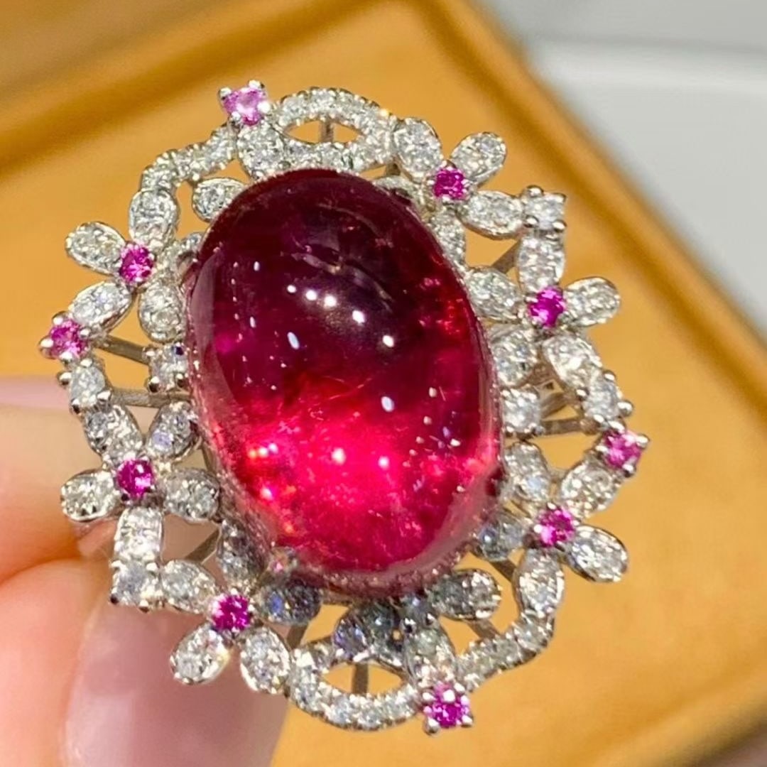 14k Gold 7.3 Ct Natural Tourmaline & Diamond Ring - 5