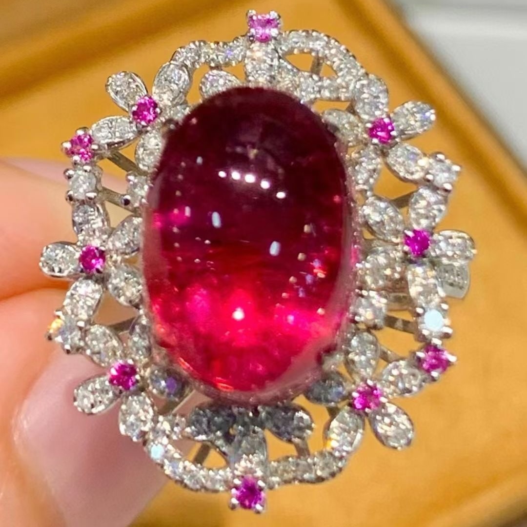 14k Gold 7.3 Ct Natural Tourmaline & Diamond Ring - 6