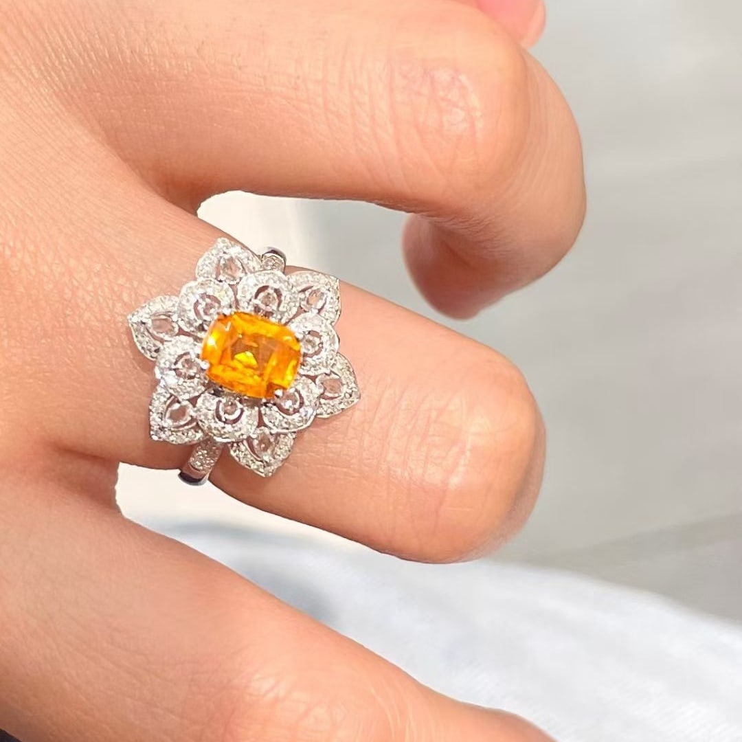 14k Gold 1.35 Ct Natural Spessartine & Diamond & Sapphire Ring - 5
