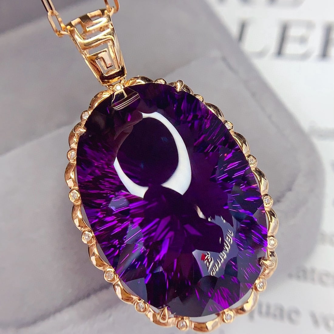 14k Gold 36.1 Ct Natural Amethyst & Diamond Pendant( Without Chain ) - 4