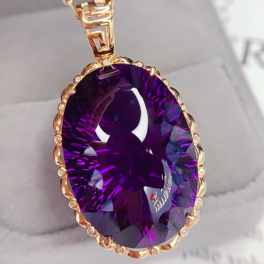 14k Gold 36.1 Ct Natural Amethyst & Diamond Pendant( Without Chain ) - 6