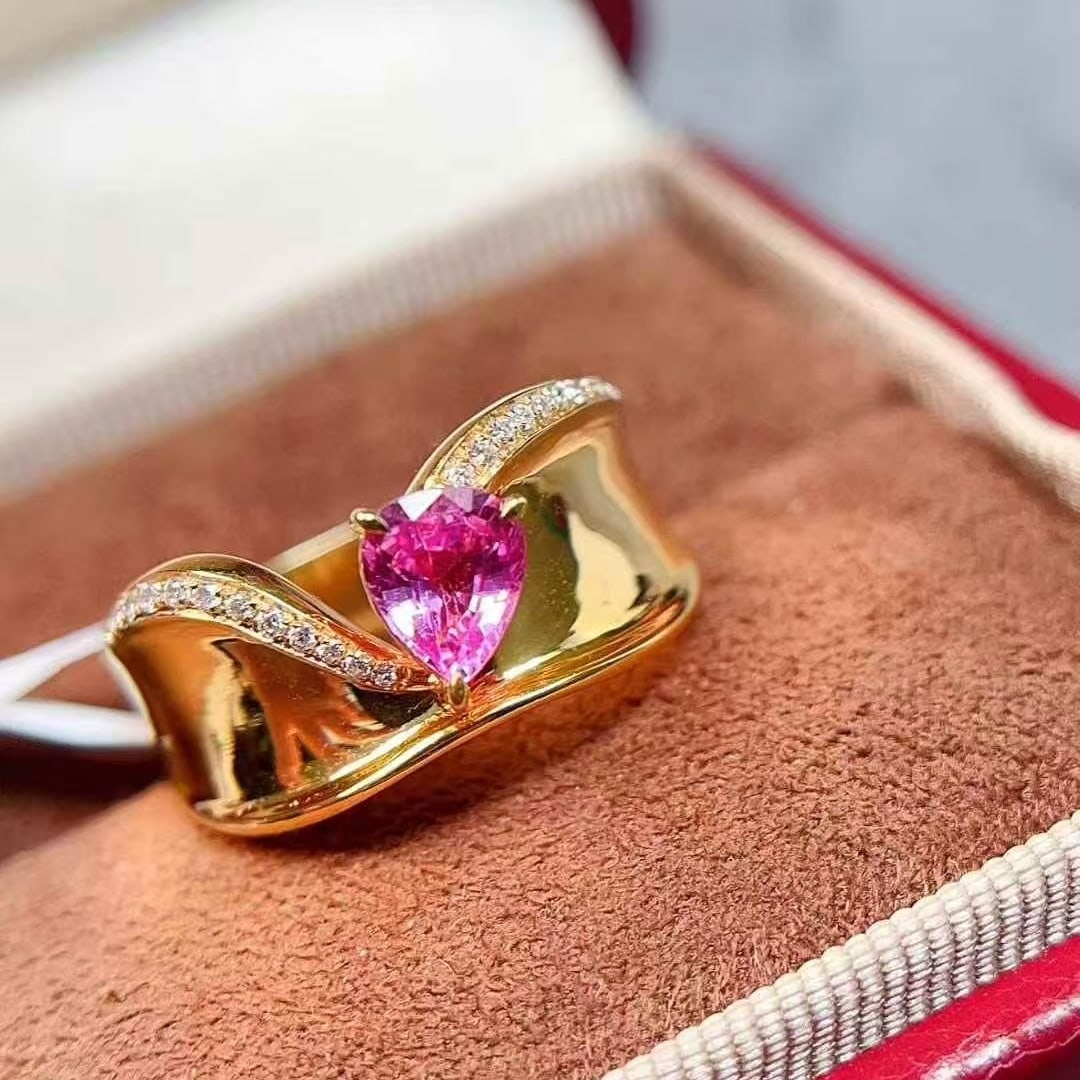 14k Gold 0.7 Ct Natural Sapphire & Diamond Ring - 2