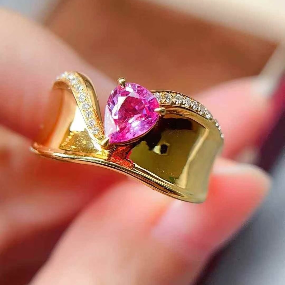 14k Gold 0.7 Ct Natural Sapphire & Diamond Ring - 4