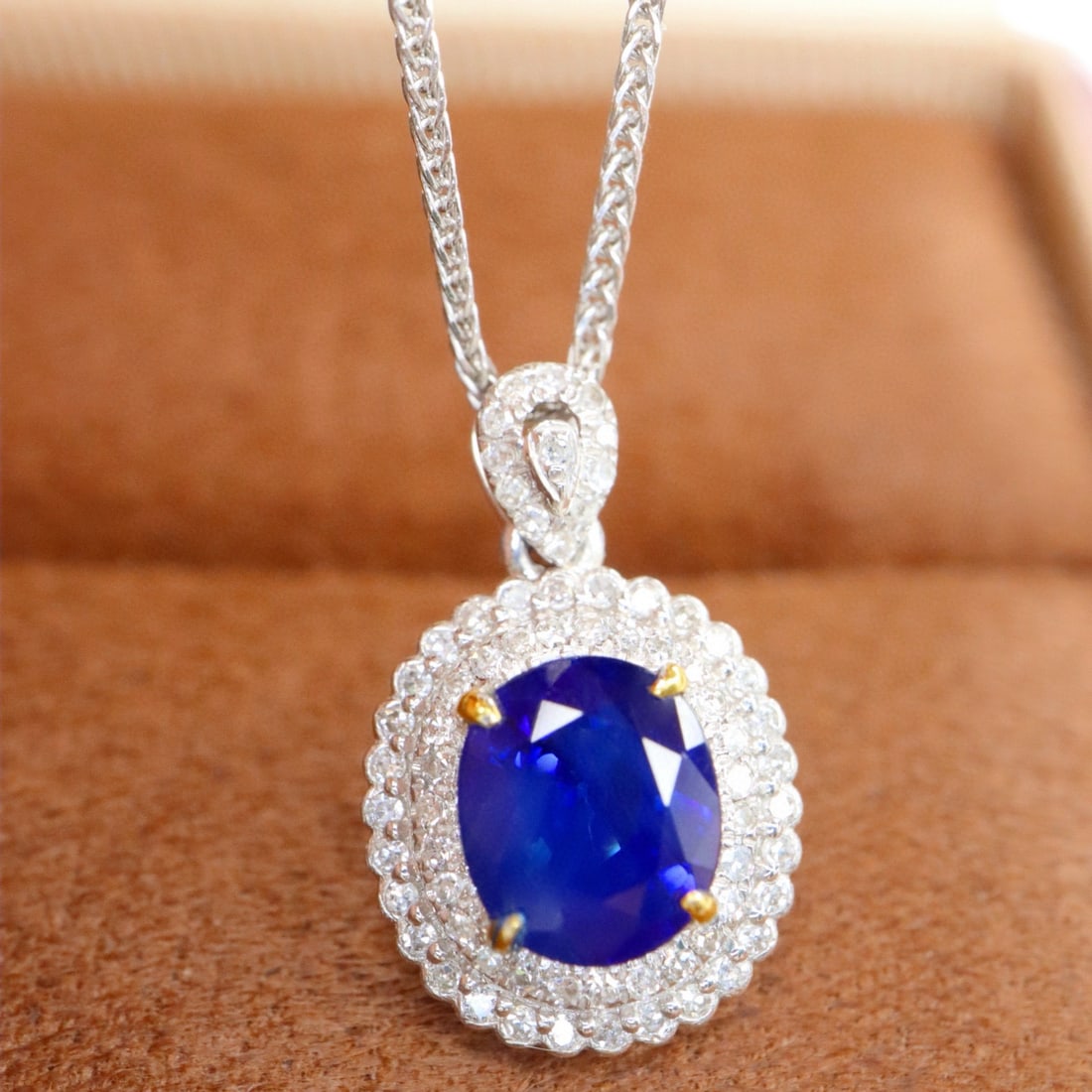 14k Gold 1.32 Ctw Natural Sapphire & Diamond Pendant( Without Chain ) - 2