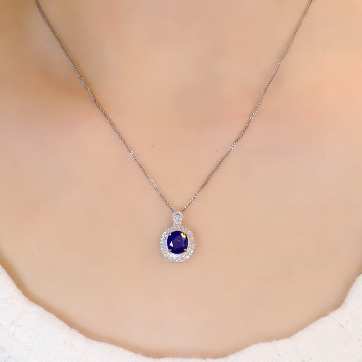 14k Gold 1.32 Ctw Natural Sapphire & Diamond Pendant( Without Chain ) - 5
