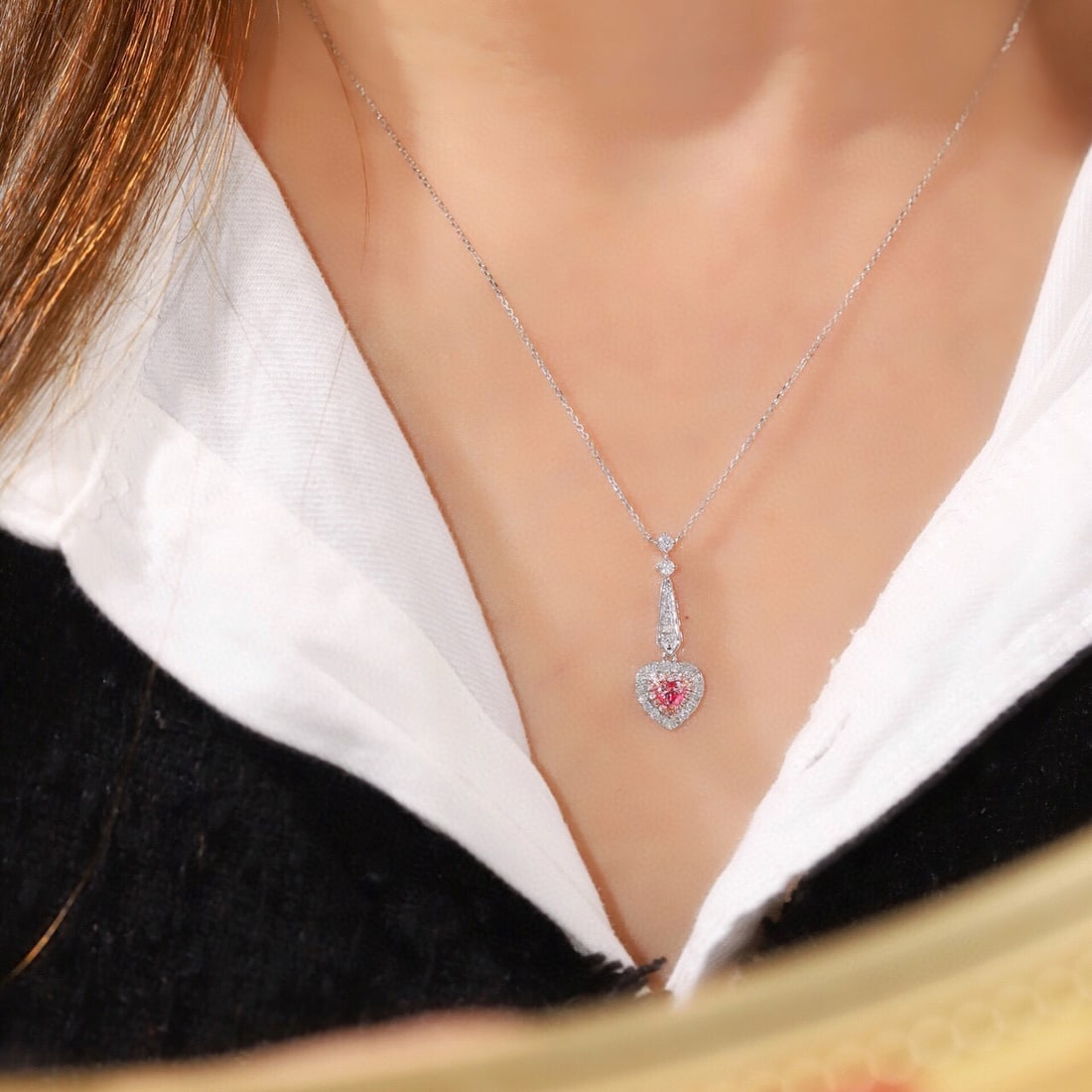 14k Gold 0.40 Ctw Natural Pink Diamond & Diamond Necklace - 8