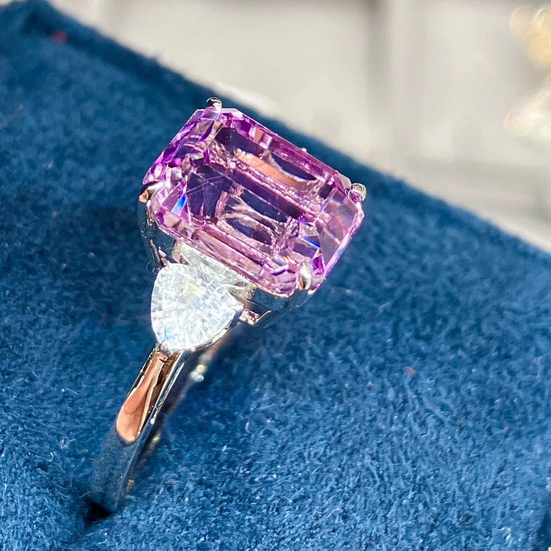 14k Gold 5.75 Ctw Natural Kunzite & Sapphire Ring - 4