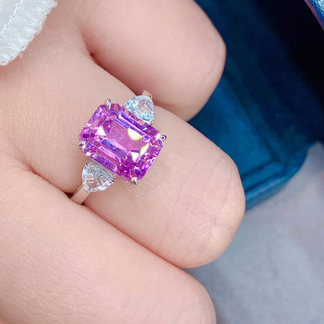 14k Gold 5.75 Ctw Natural Kunzite & Sapphire Ring - 5