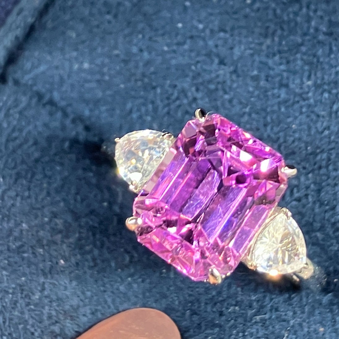 14k Gold 5.75 Ctw Natural Kunzite & Sapphire Ring - 7