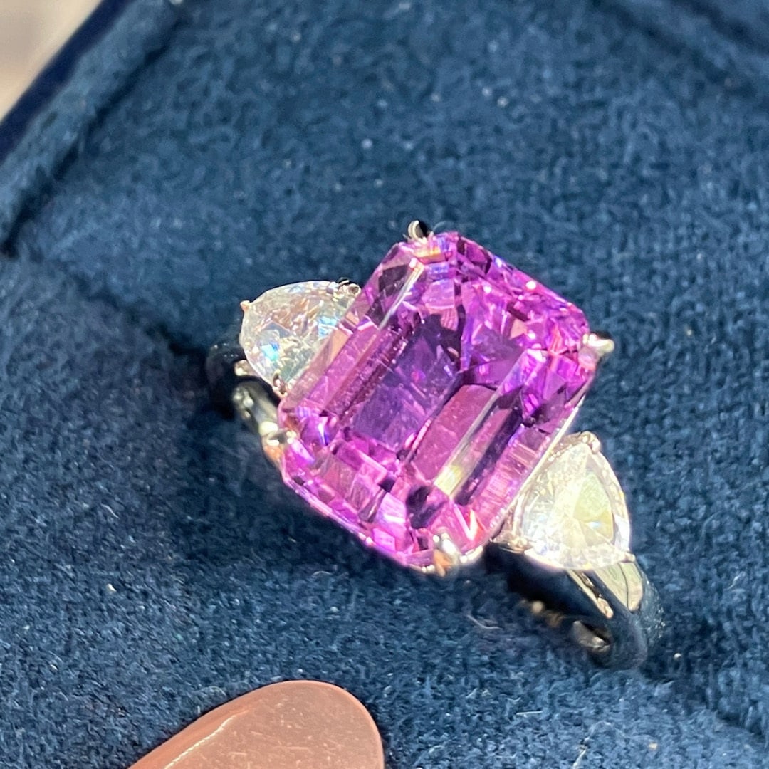 14k Gold 5.75 Ctw Natural Kunzite & Sapphire Ring - 8