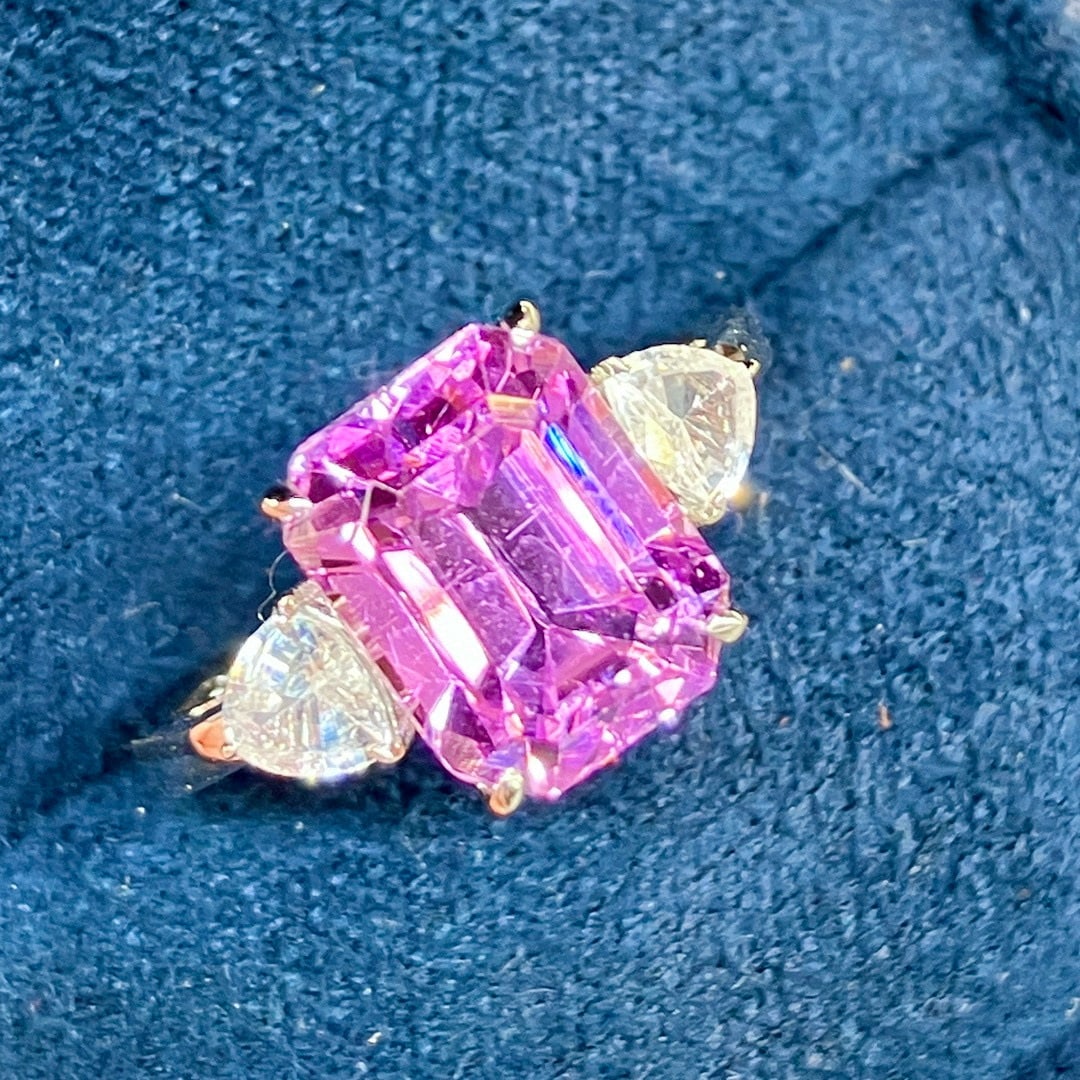 14k Gold 5.75 Ctw Natural Kunzite & Sapphire Ring - 9