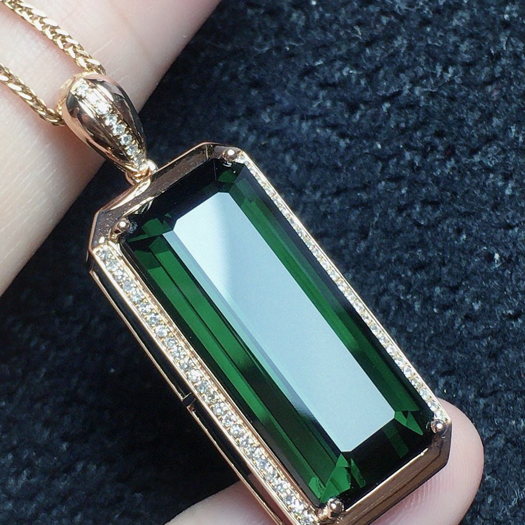 14k Gold 20.39 Ct Natural Tourmaline & Diamond Pendant( Without Chain ) - 3