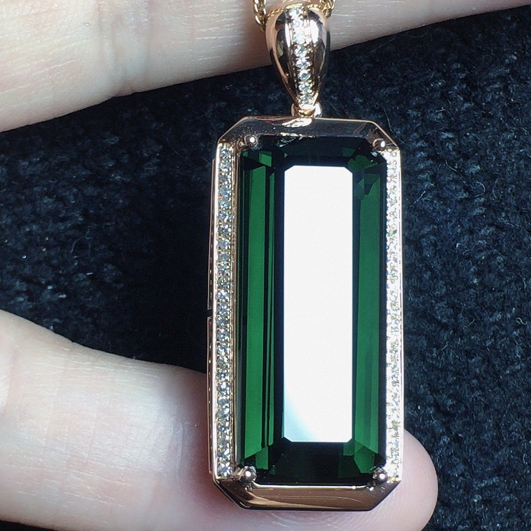 14k Gold 20.39 Ct Natural Tourmaline & Diamond Pendant( Without Chain ) - 4