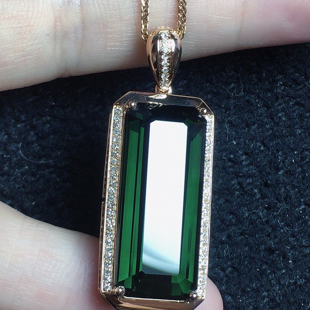 14k Gold 20.39 Ct Natural Tourmaline & Diamond Pendant( Without Chain ) - 5