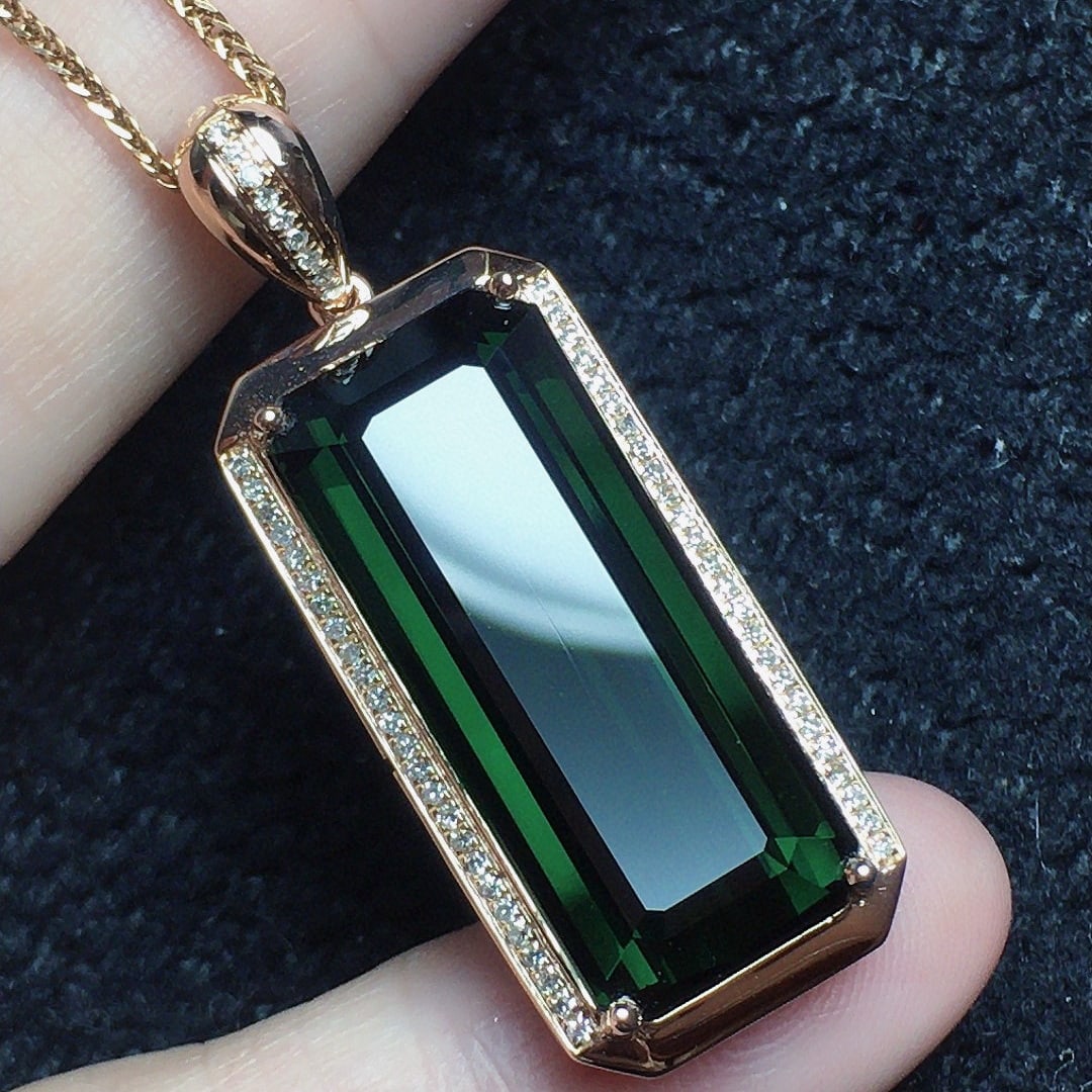 14k Gold 20.39 Ct Natural Tourmaline & Diamond Pendant( Without Chain ) - 6