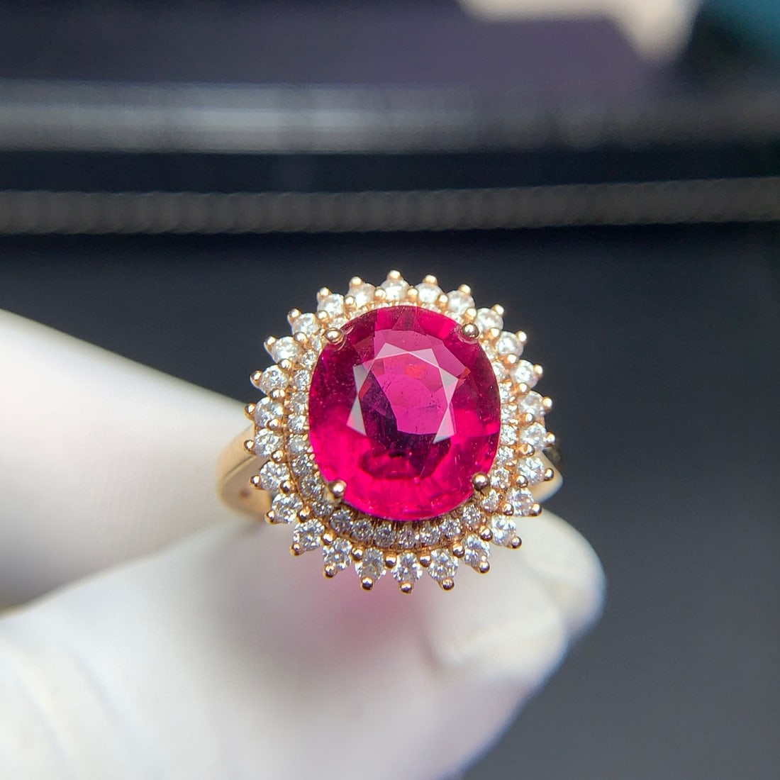 14k Gold 4.4 Ct Natural Tourmaline & Diamond Ring - 7