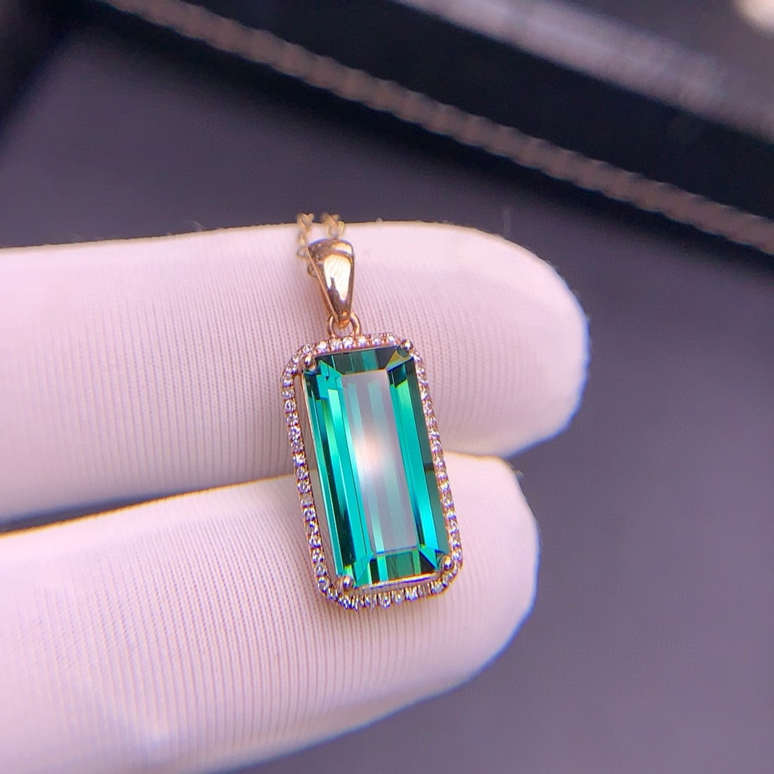 14k Gold 4.35 Ct Natural Tourmaline & Diamond Pendant( Without Chain ) - 2